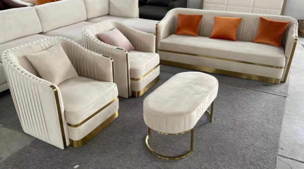 Velvet Luxe Gold Trim Sofa