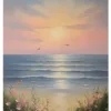 Charming Sunrise Over Ocean Waves Textured Oil Painting