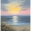 Charming Sunrise Over Ocean Waves Textured Oil Painting