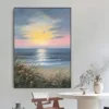 Charming Sunrise Over Ocean Waves Textured Oil Painting
