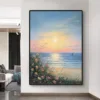 Charming Sunrise Over Ocean Waves Textured Oil Painting