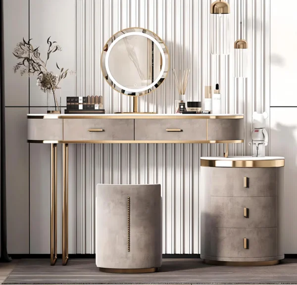 Luxuria Stone & Leather Vanity Ensemble - Elegant Dressing Table Set