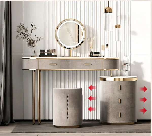 Luxuria Stone & Leather Vanity Ensemble - Elegant Dressing Table Set