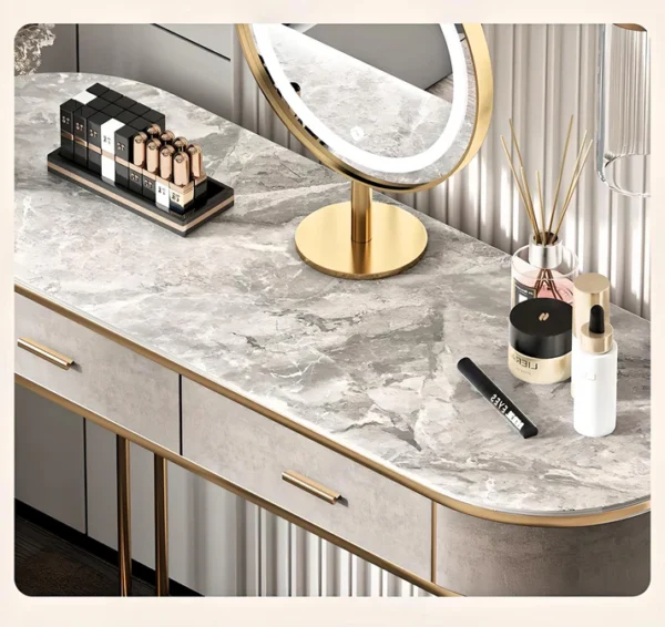 Luxuria Stone & Leather Vanity Ensemble - Elegant Dressing Table Set