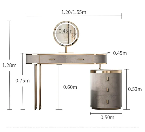 Luxuria Stone & Leather Vanity Ensemble - Elegant Dressing Table Set