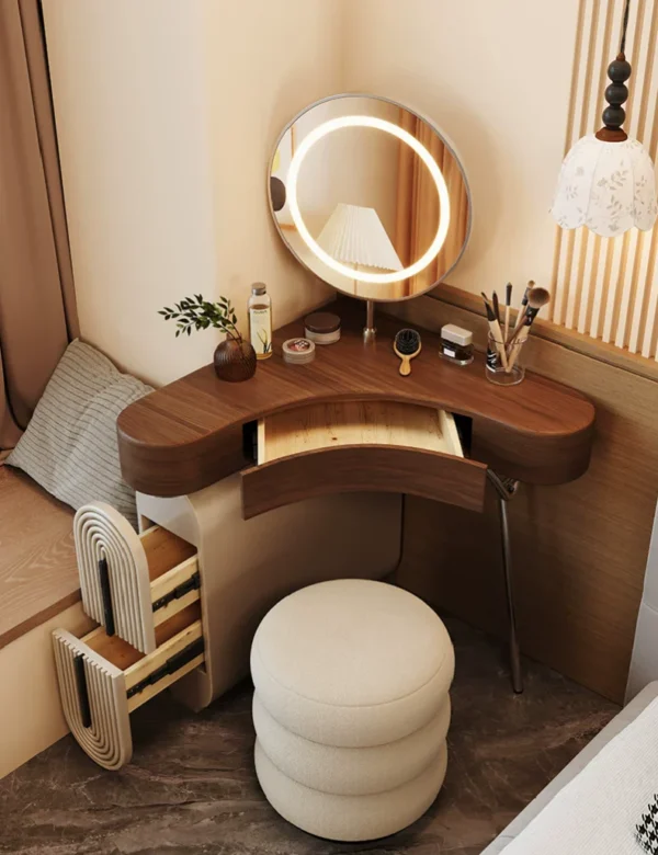 Aria Curve Corner Dressing Table with 360° LED Mirror