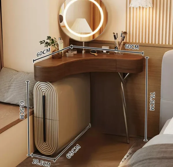 Aria Curve Corner Dressing Table with 360° LED Mirror