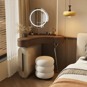 Aria Curve Corner Dressing Table with 360° LED Mirror